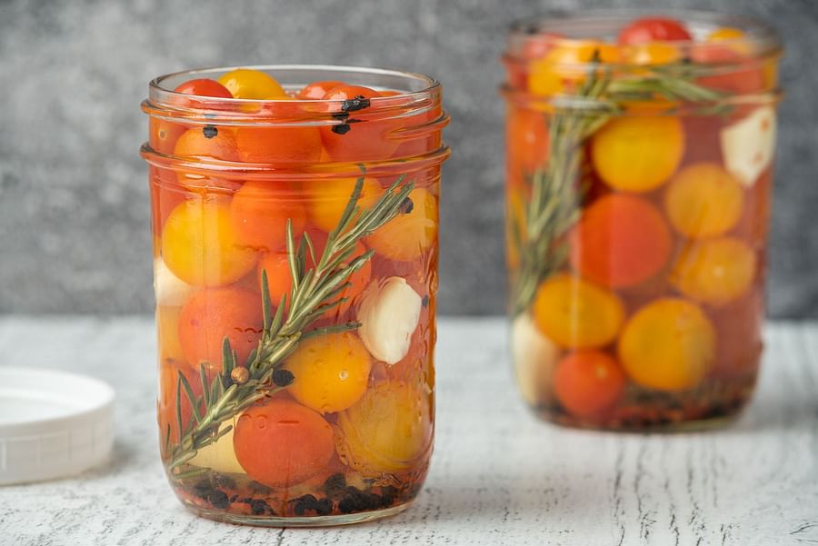 Jar of freshly canned cherry tomatoes